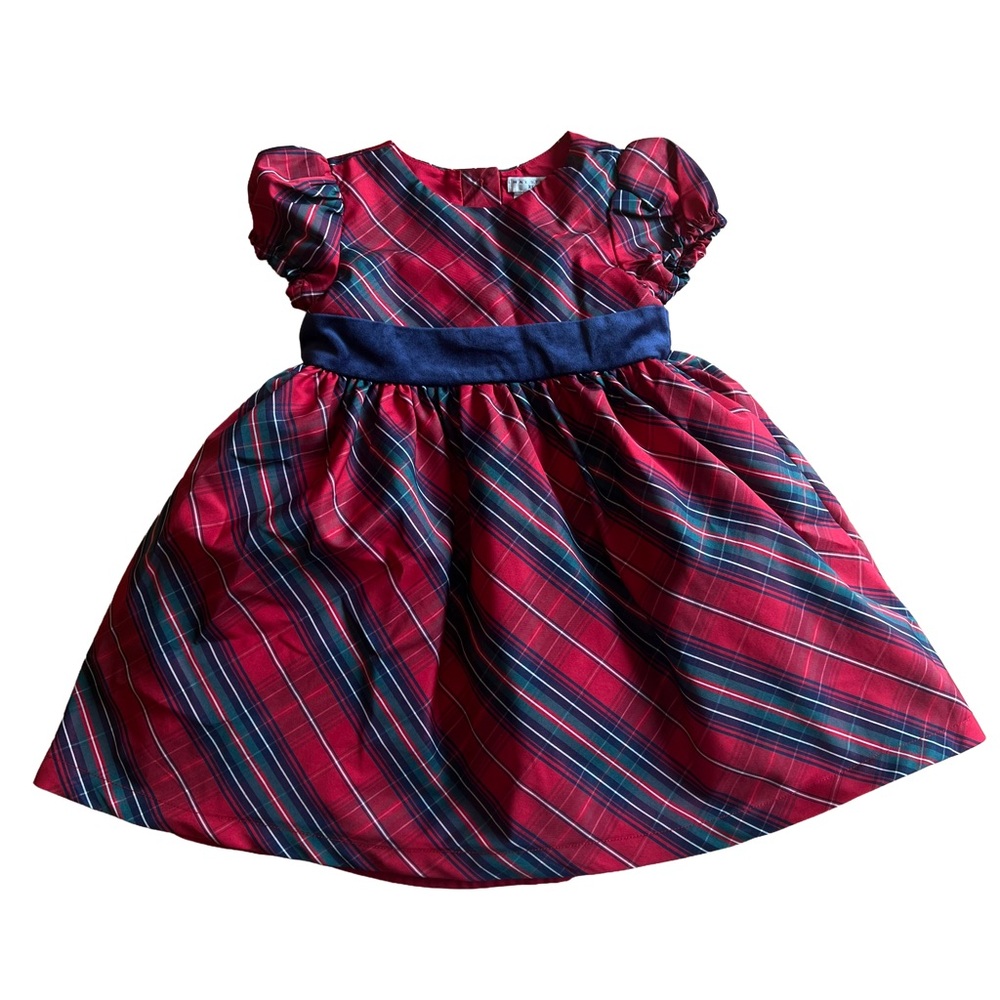 Max Studio Kids Red Plaid Dress with Navy and Green Stripes